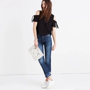 NWT Madewell Skylark Cold-Shoulder with Ties Top in Black, size: L